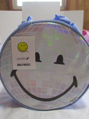 Yoobi Smiley World Lunch Bag Round Blue Disco Ball Smiley Face NWT